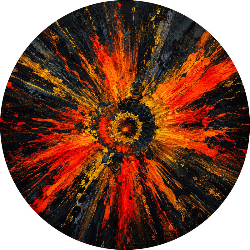 Molten Eruption Round Glass Wall Art