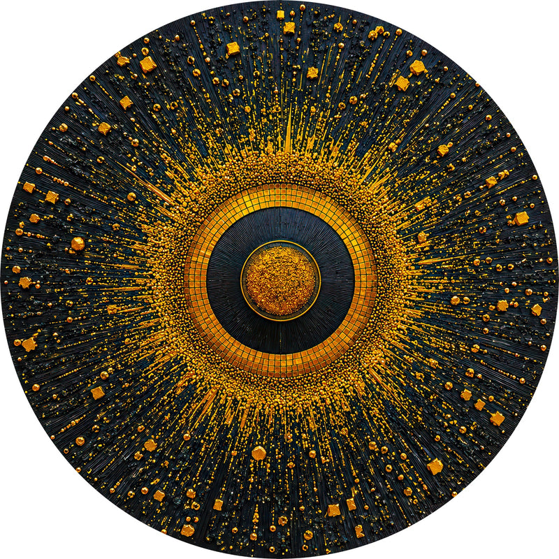 Golden Nebula Burst Round Glass Wall Art