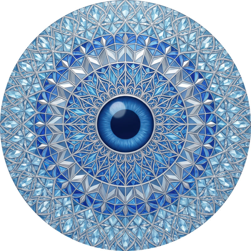 Crystal Mandala Blue Eye Round Glass Wall Art