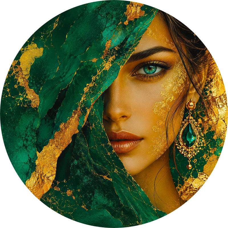 Emerald Veiled Muse Round Glass Wall Art