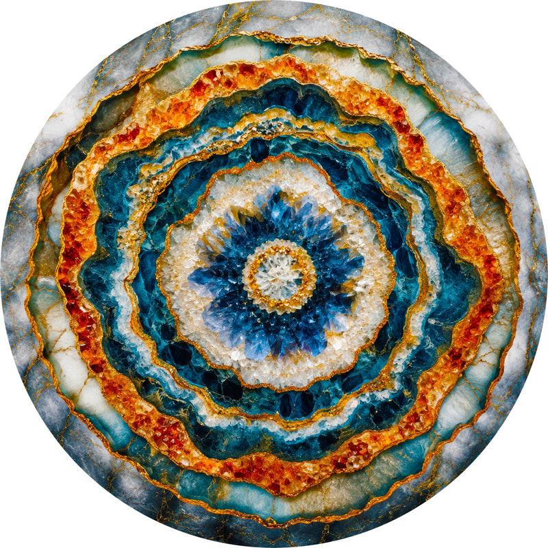 Sapphire Geode Bloom Round Glass Wall Art