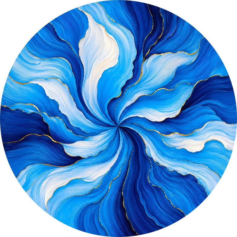 Sapphire Bloom Swirl Round Glass Wall Art