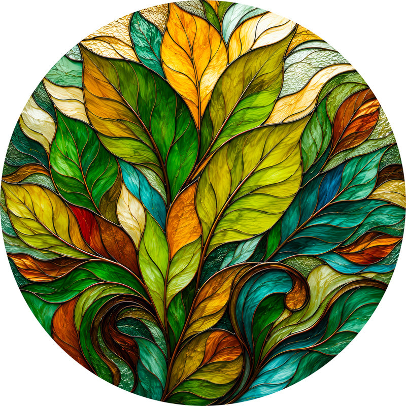 Stained Glass Foliage Round Glass Wall Art