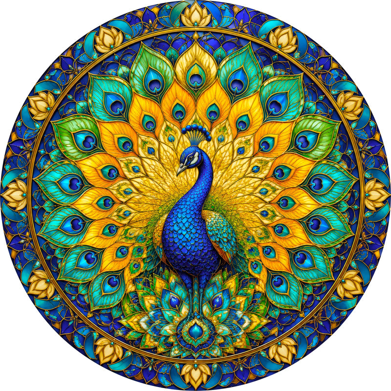 Regal Peacock Bloom II Round Glass Wall Art