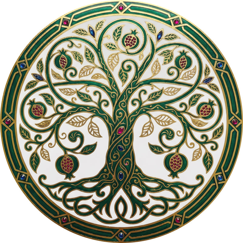 Pomegranate Tree Of Life Round Glass Wall Art