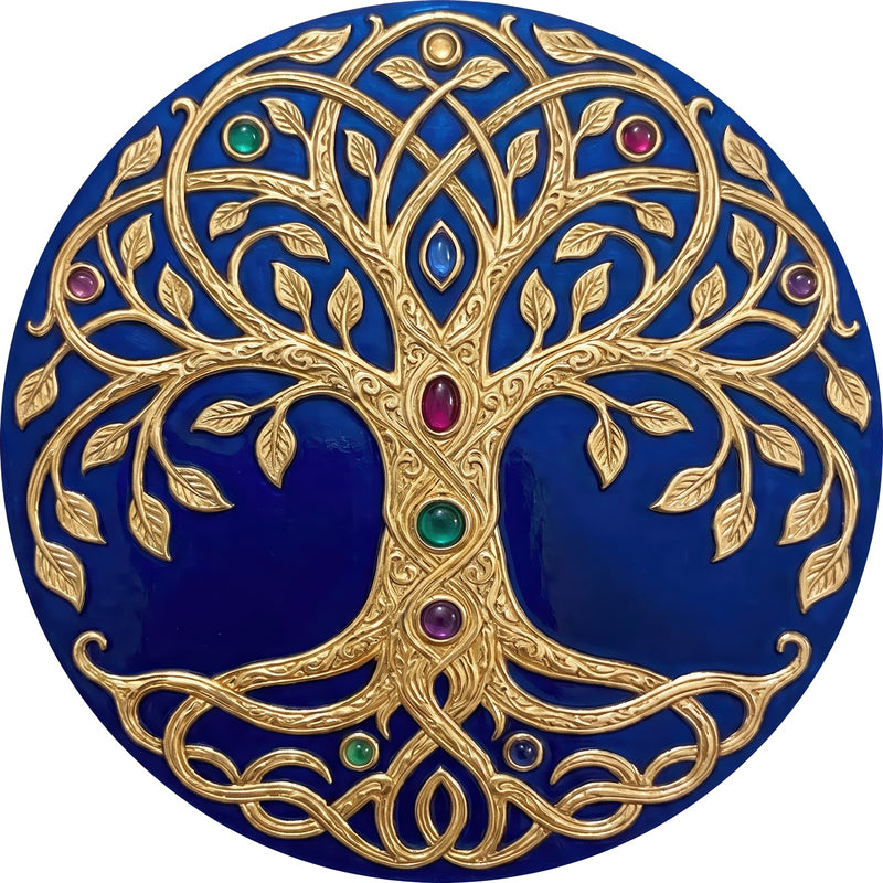 Sapphire Tree Of Life Round Glass Wall Art