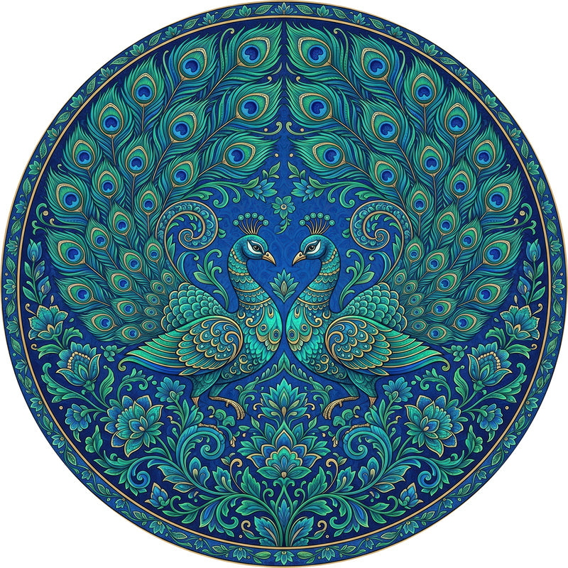 Peacock Garden Round Glass Wall Art