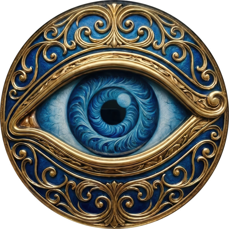 Ornate Azure Eye Round Glass Wall Art