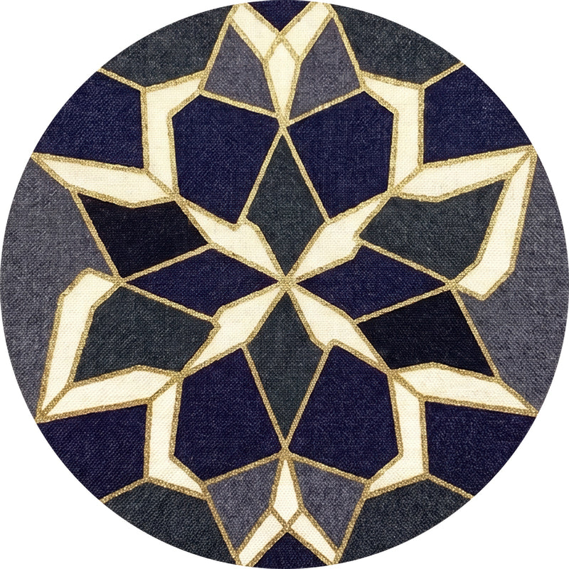 Midnight Lotus Geometry Round Glass Wall Art