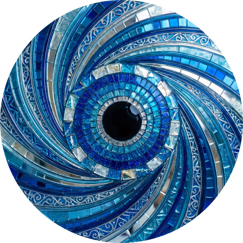 Azure Vortex Eye Round Glass Wall Art
