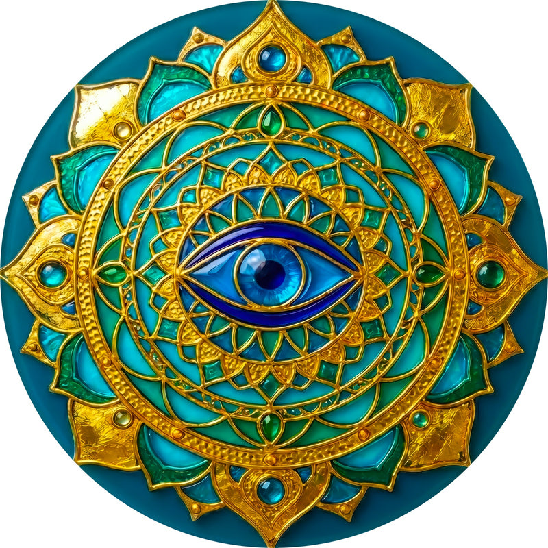 Turquoise Oracle Eye Round Glass Wall Art