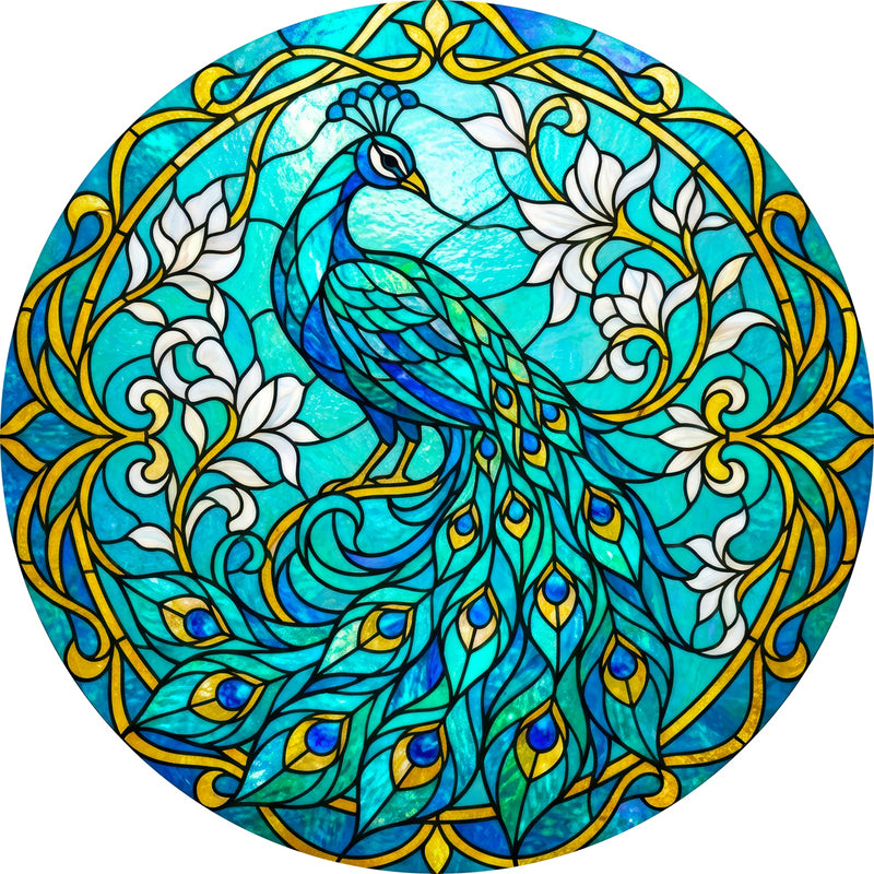 Celestial Peacock Round Glass Wall Art