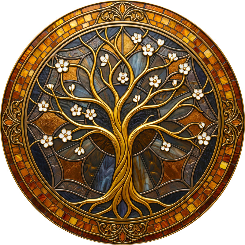 Midnight Blossom Tree Round Glass Wall Art