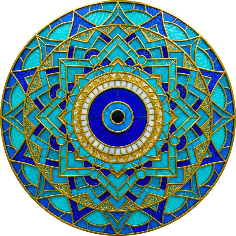 Sapphire Geometric Eye Round Glass Wall Art