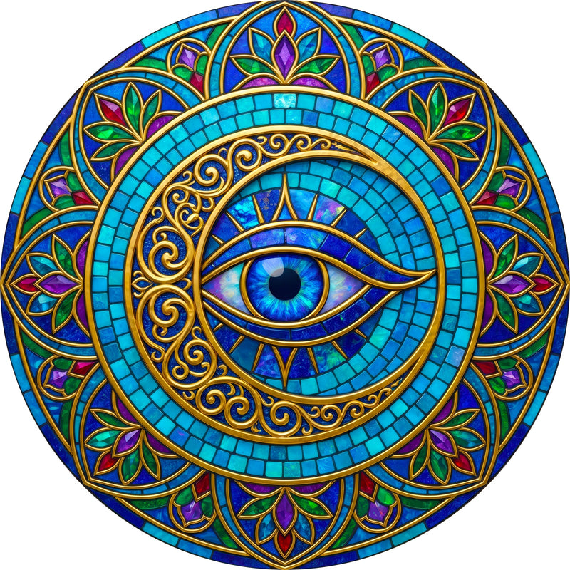 Moonlit Oracle Eye Round Glass Wall Art