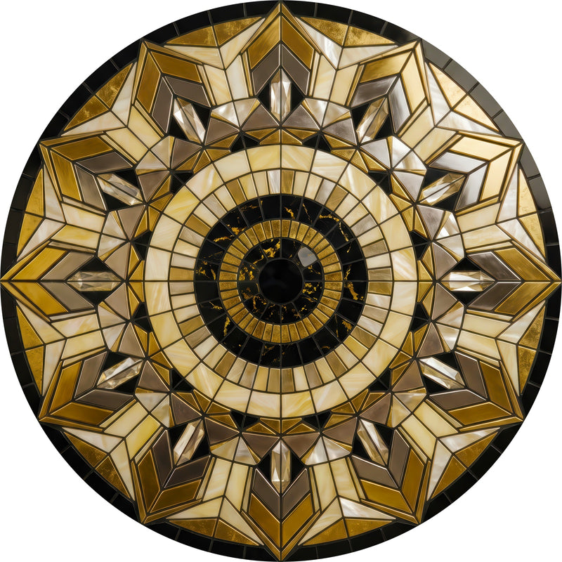 Golden Facet Mandala Round Glass Wall Art
