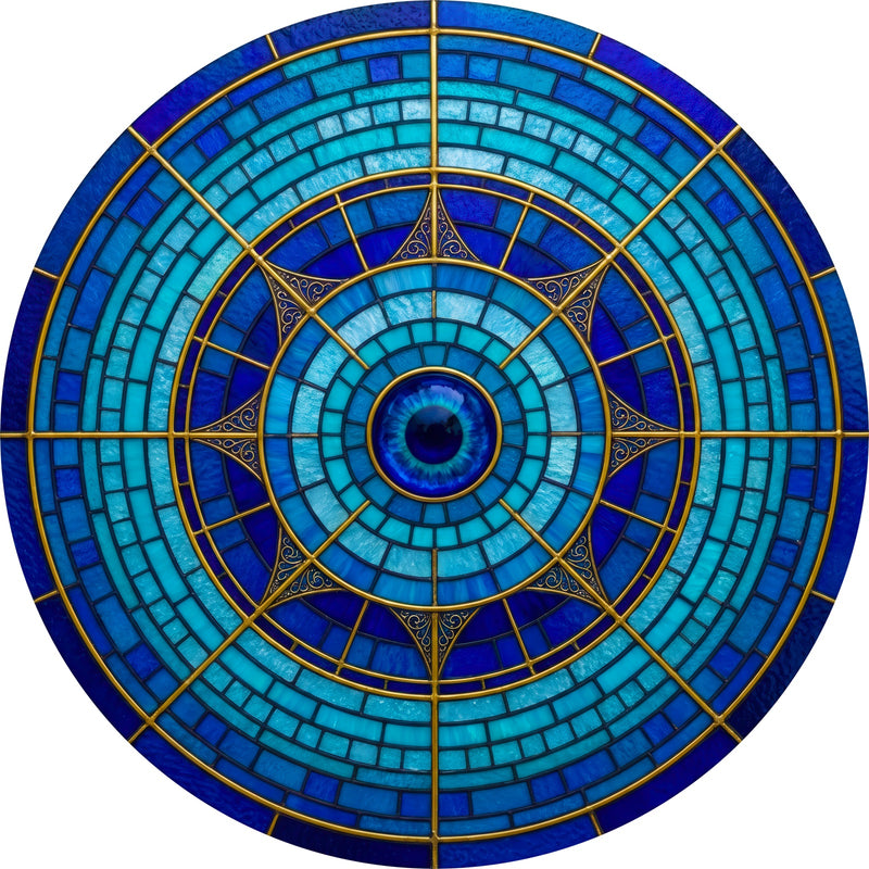 Sapphire Mosaic Eye Round Glass Wall Art