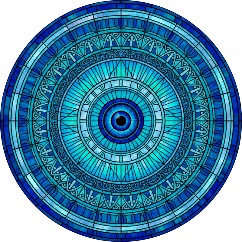 Turquoise Mosaic Mandala Round Glass Wall Art