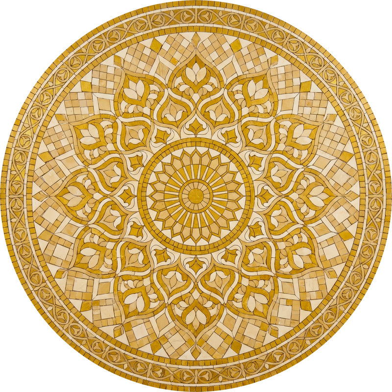 Golden Lotus Mosaic Round Glass Wall Art