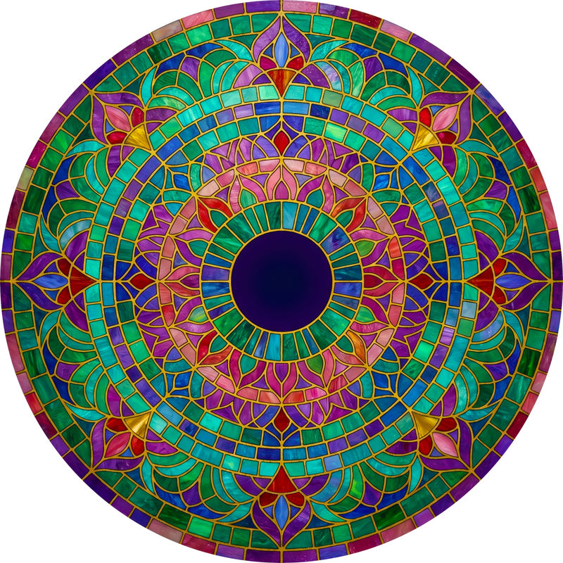 Jewel Garden Mandala Round Glass Wall Art