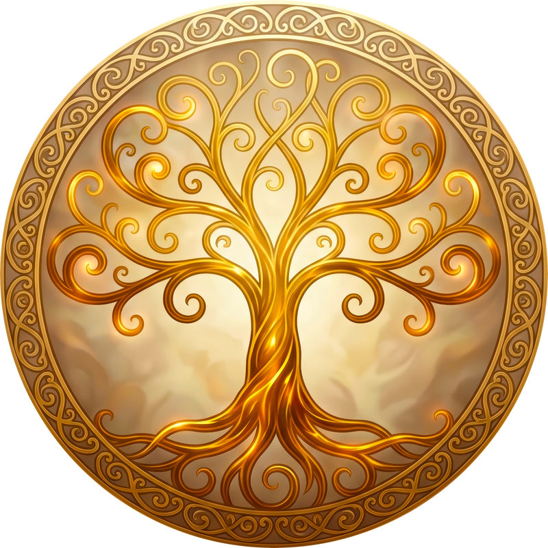 Golden Tree Of Life Round Glass Wall Art
