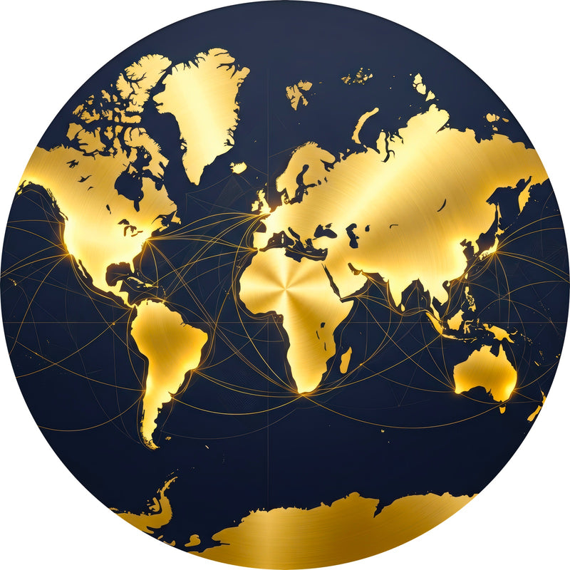 Midnight Gold World Map Round Glass Wall Art