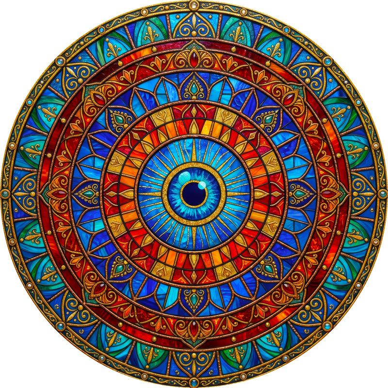 Solar Mosaic Eye Round Glass Wall Art