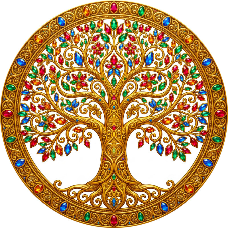 Jewel Tree Of Life Round Glass Wall Art