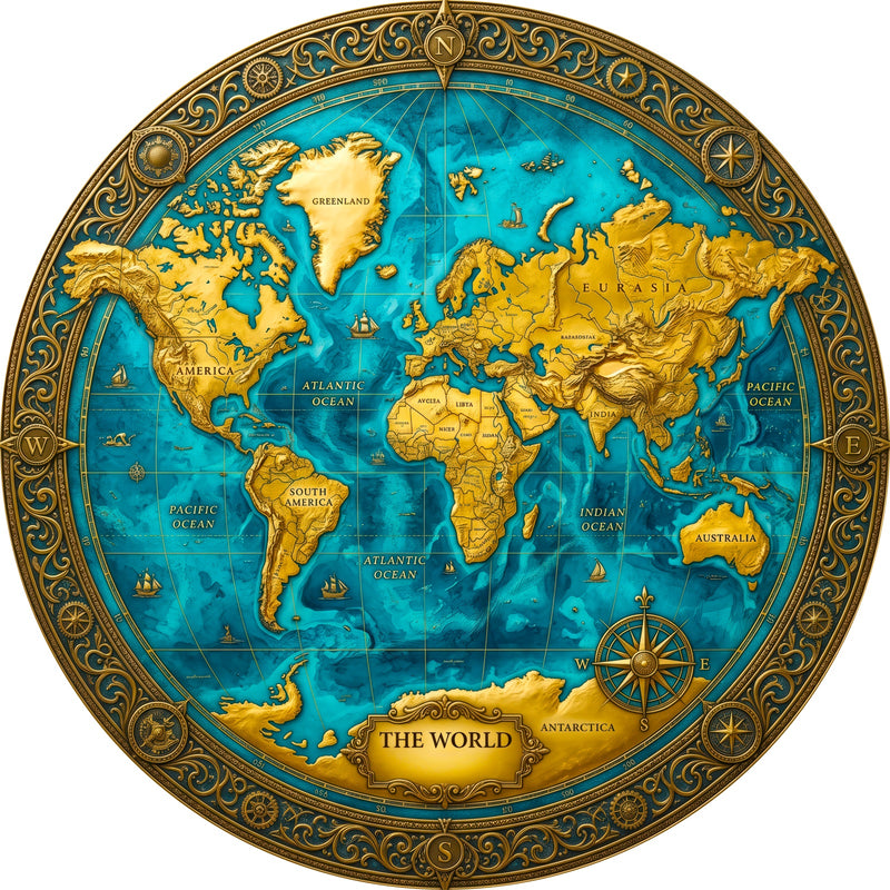 Turquoise Explorer Map Round Glass Wall Art