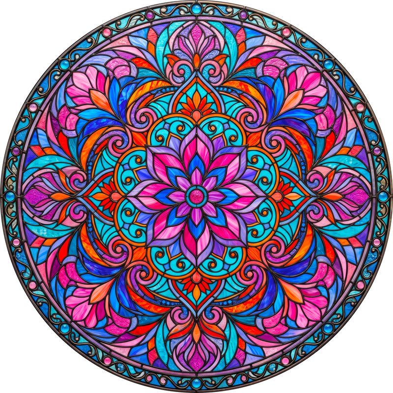 Pink Jewel Mandala Round Glass Wall Art