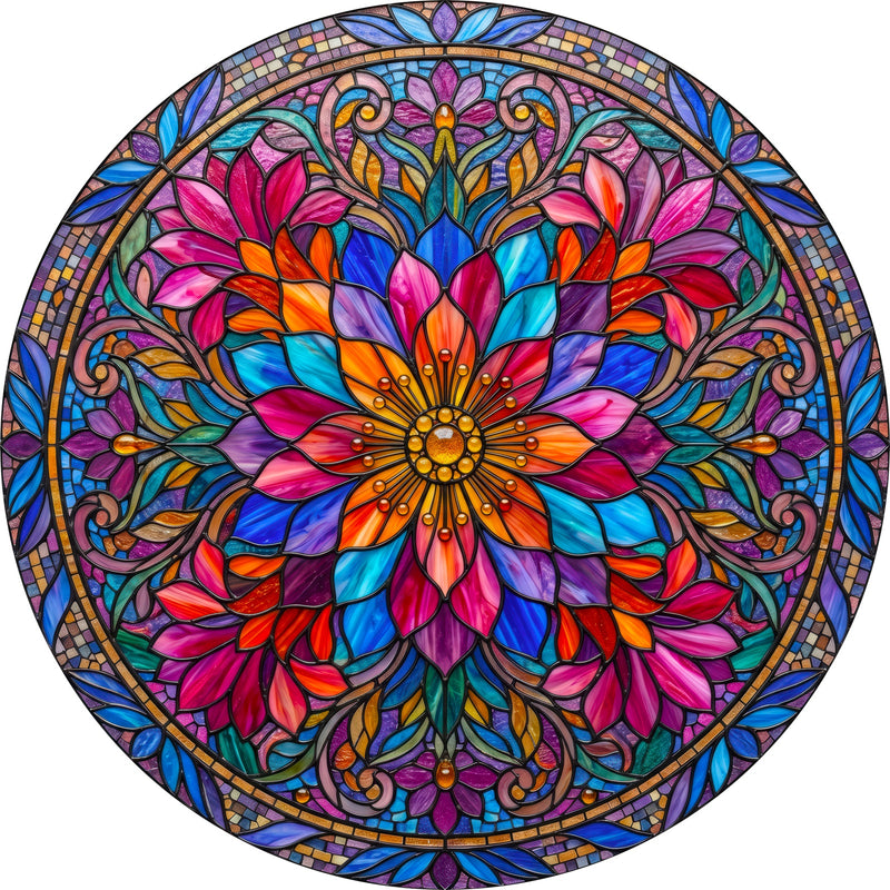 Jeweled Floral Mandala Round Glass Wall Art