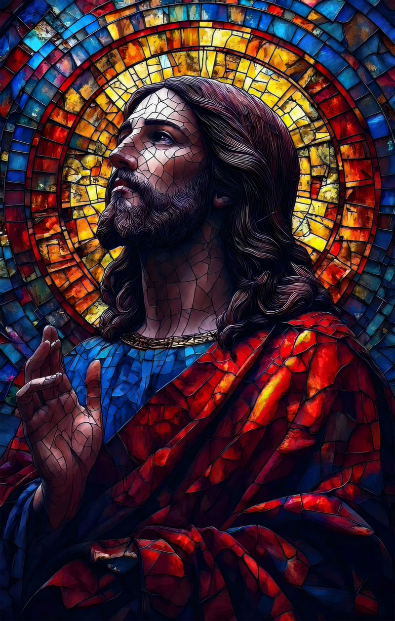 Stained Glass Christ Portrait– Christian Tempered Glass Wall Art