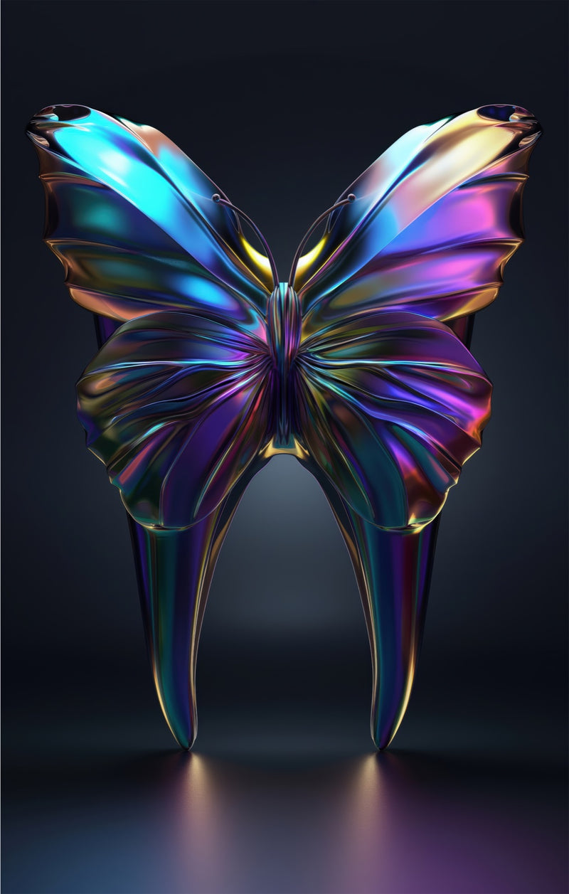 Iridescent Butterfly Tooth - Tempered Glass Wall Art