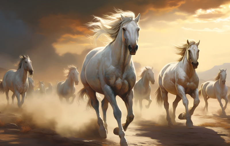 White Horses - Tempered Glass Wall Art