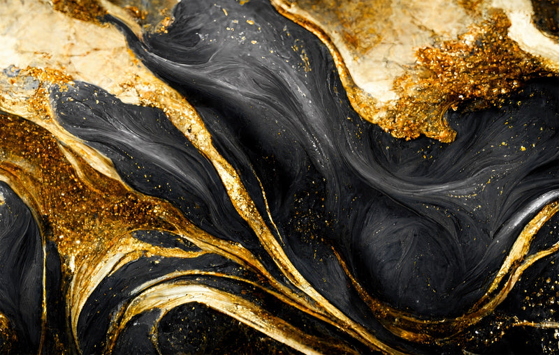 Golden Black Flower - Tempered Glass Wall Art