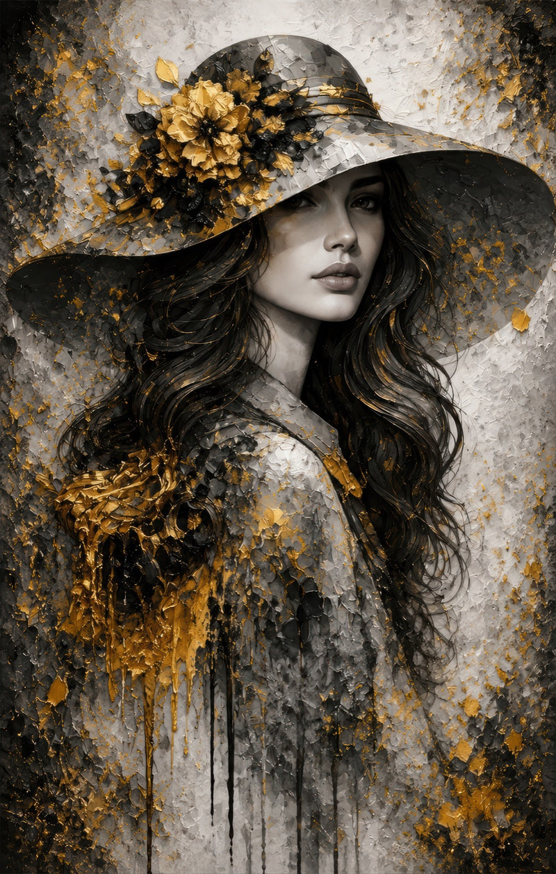 Golden Hat Portrait Glass Wall Art