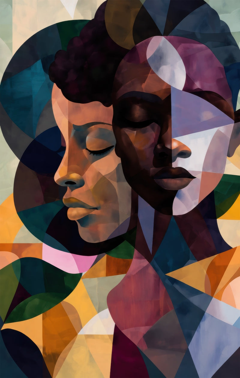 Geometric African Faces Glass Wall Art