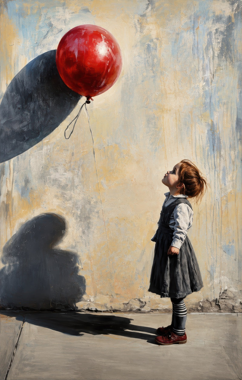 Girl With Red Balloon Glass Wall Art