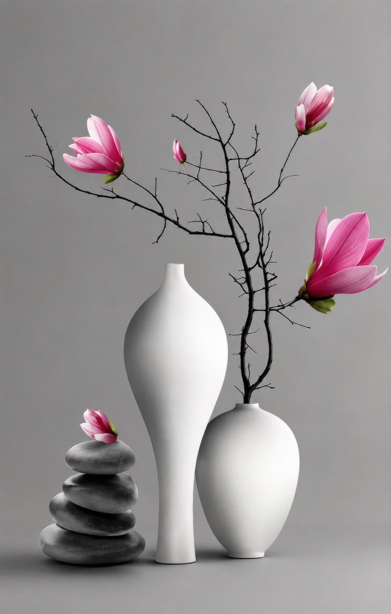Pink Magnolia Still Life Glass Wall Art