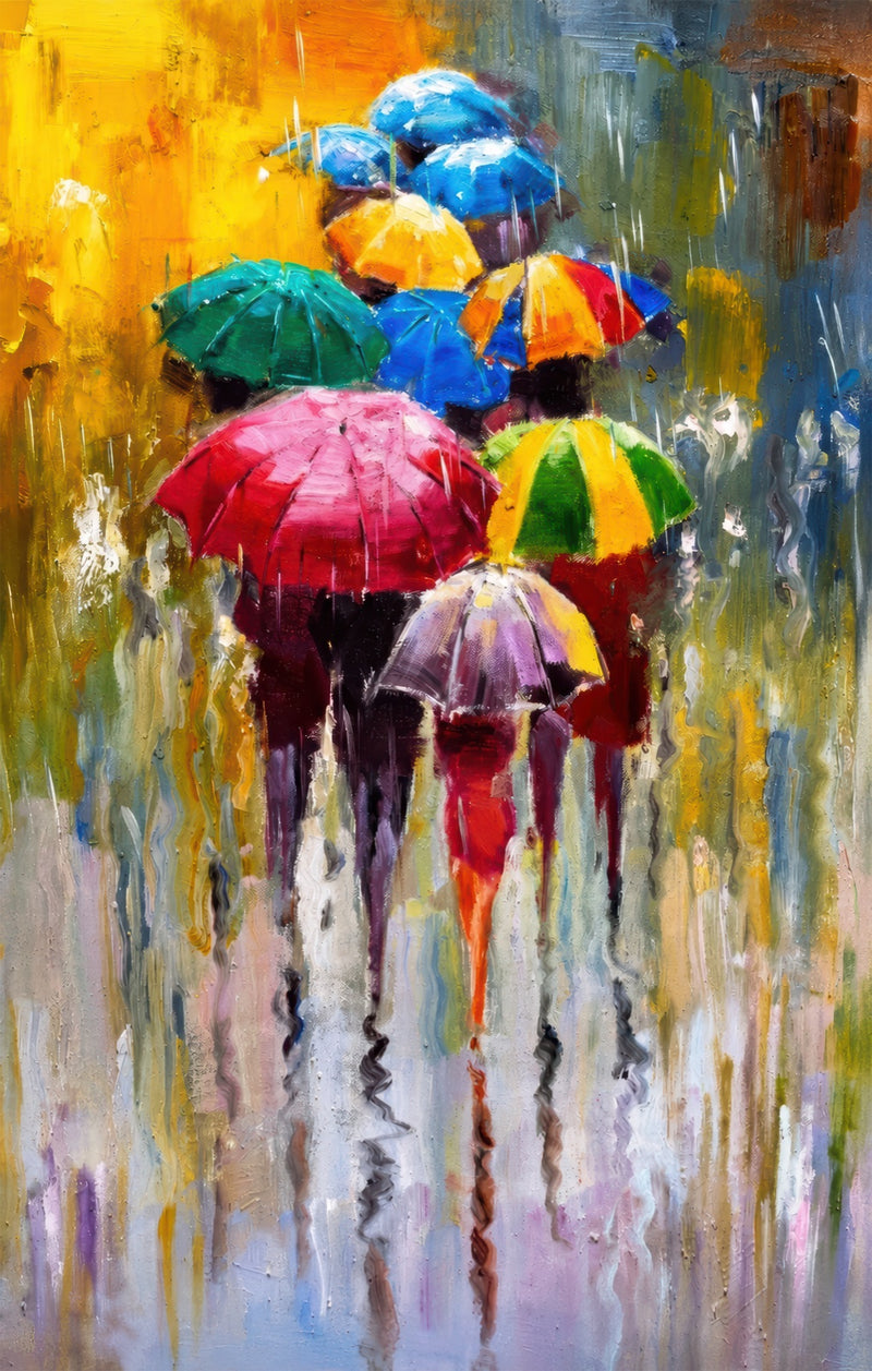 Rainy Day Umbrellas Glass Wall Art