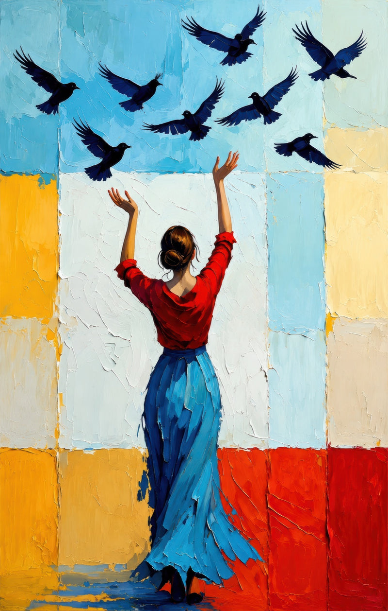 Woman Releasing Birds Glass Wall Art