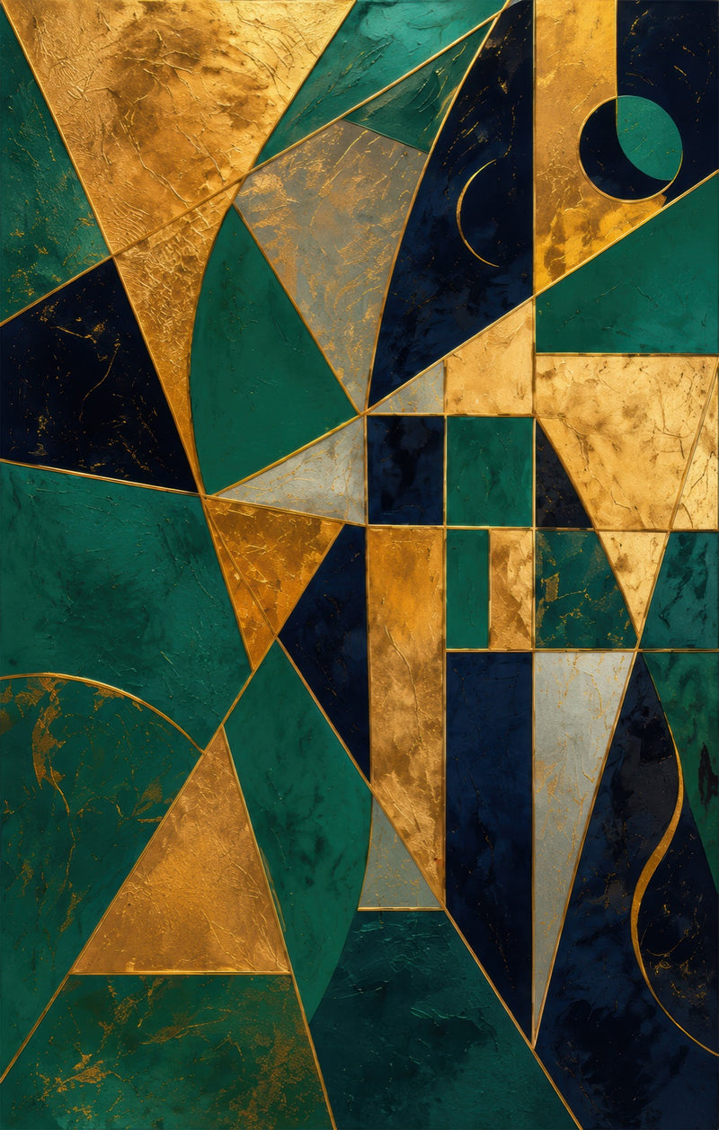 Emerald Geometric Fusion Glass Wall Art