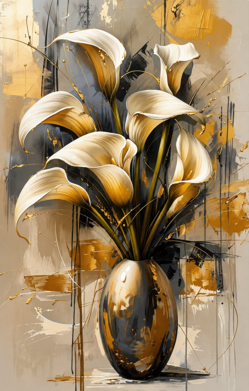 Golden Calla Lily Vase Glass Wall Art