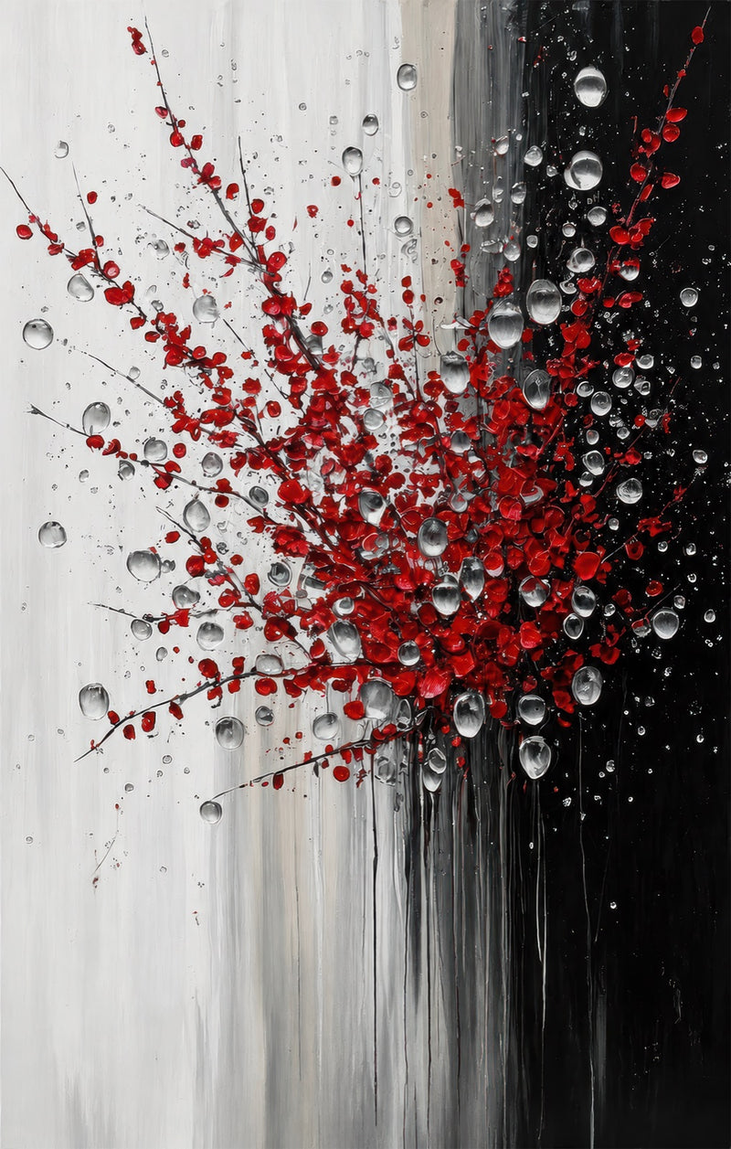 Crimson Rain Blossom Glass Wall Art