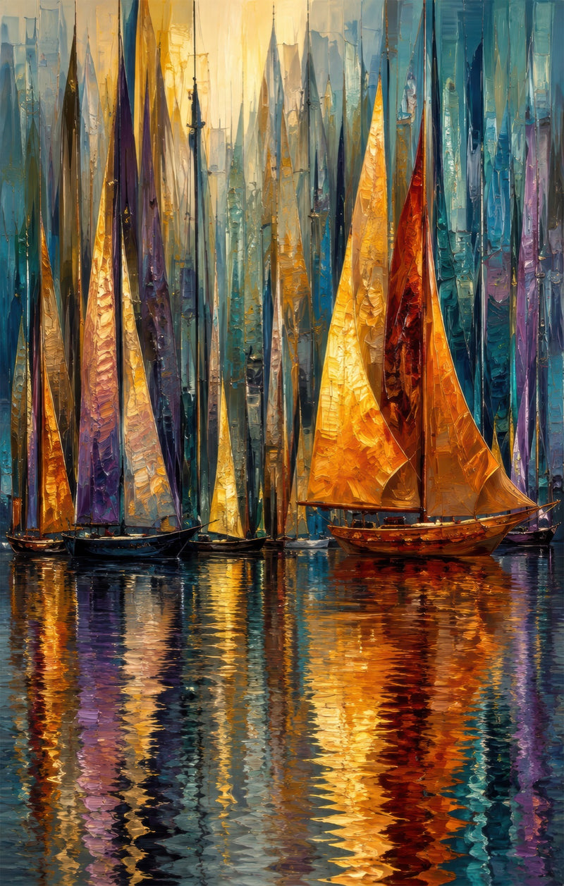 Golden Regatta Glass Wall Art