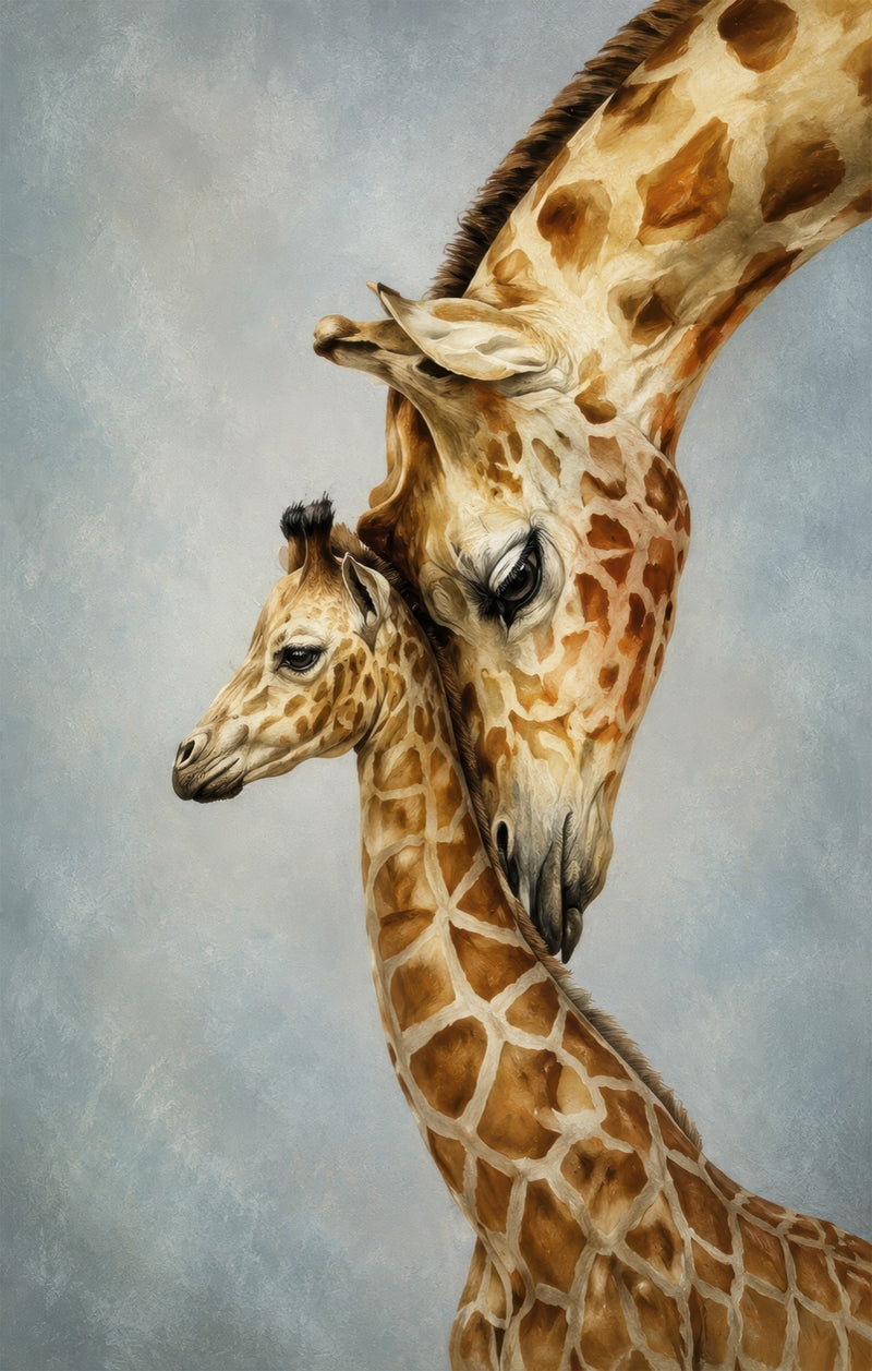 Tender Giraffes Glass Wall Art
