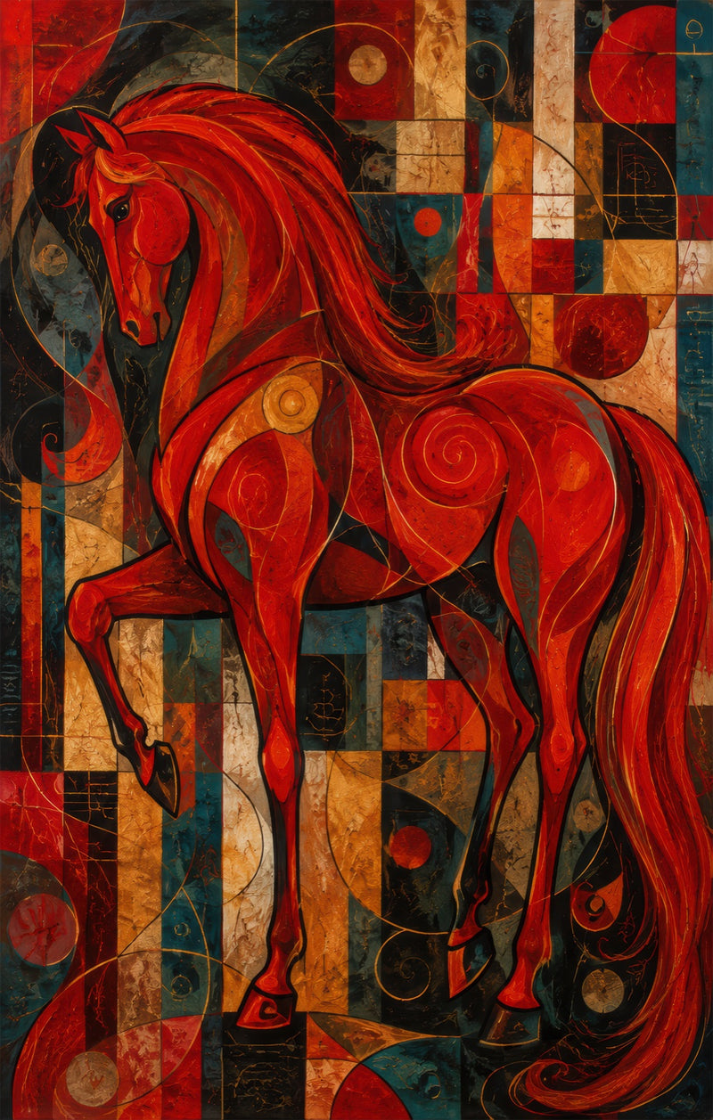 Scarlet Mosaic Horse Glass Wall Art