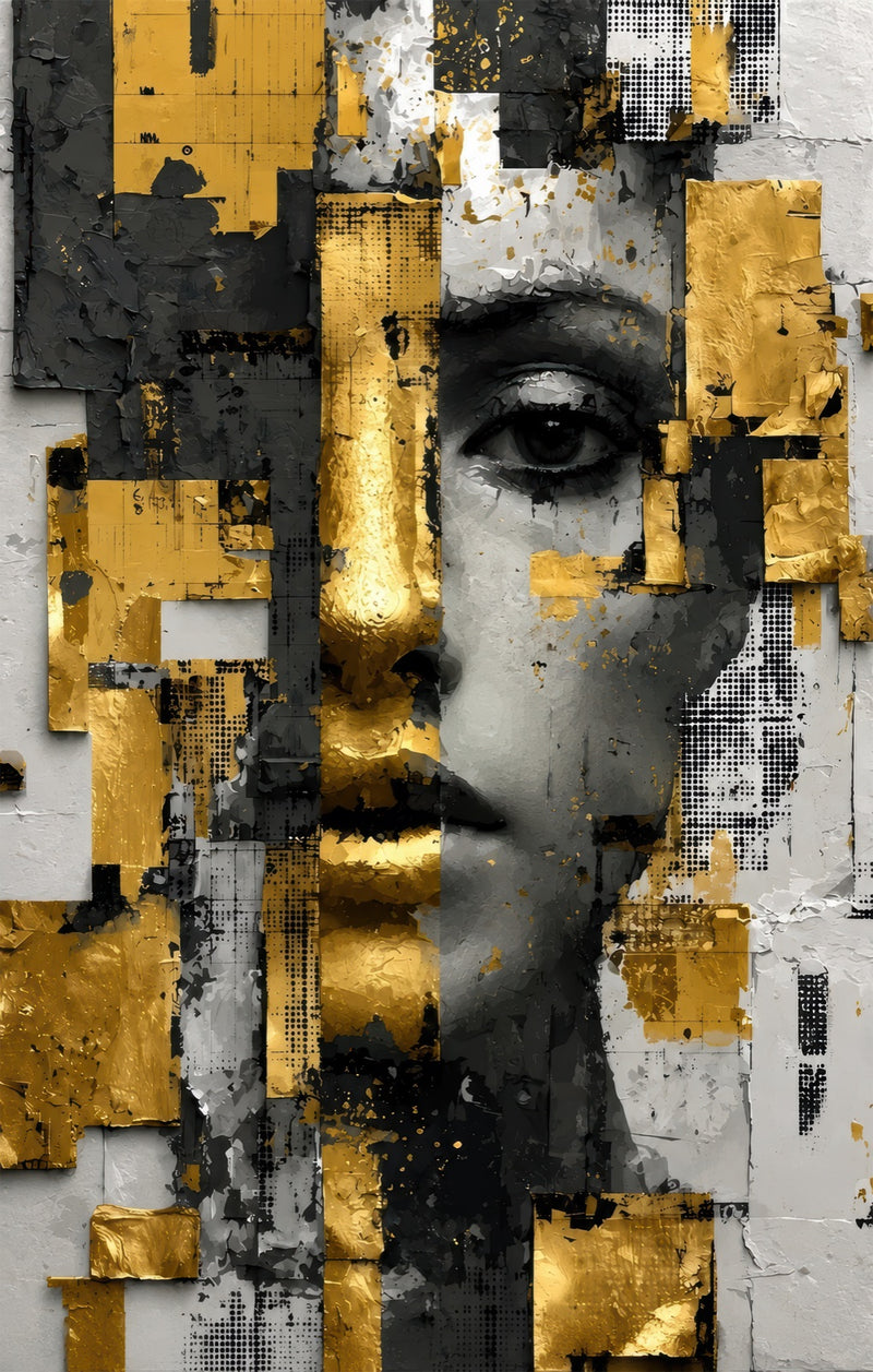 Fragmented Golden Woman Glass Wall Art