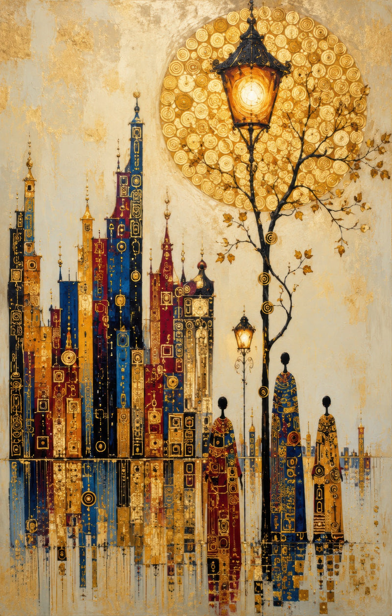 Golden City Promenade Glass Wall Art