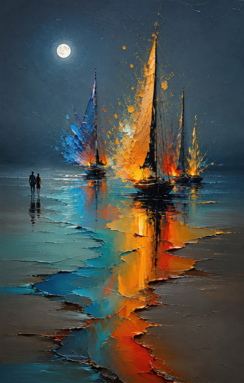 Moonlit Regatta Glass Wall Art